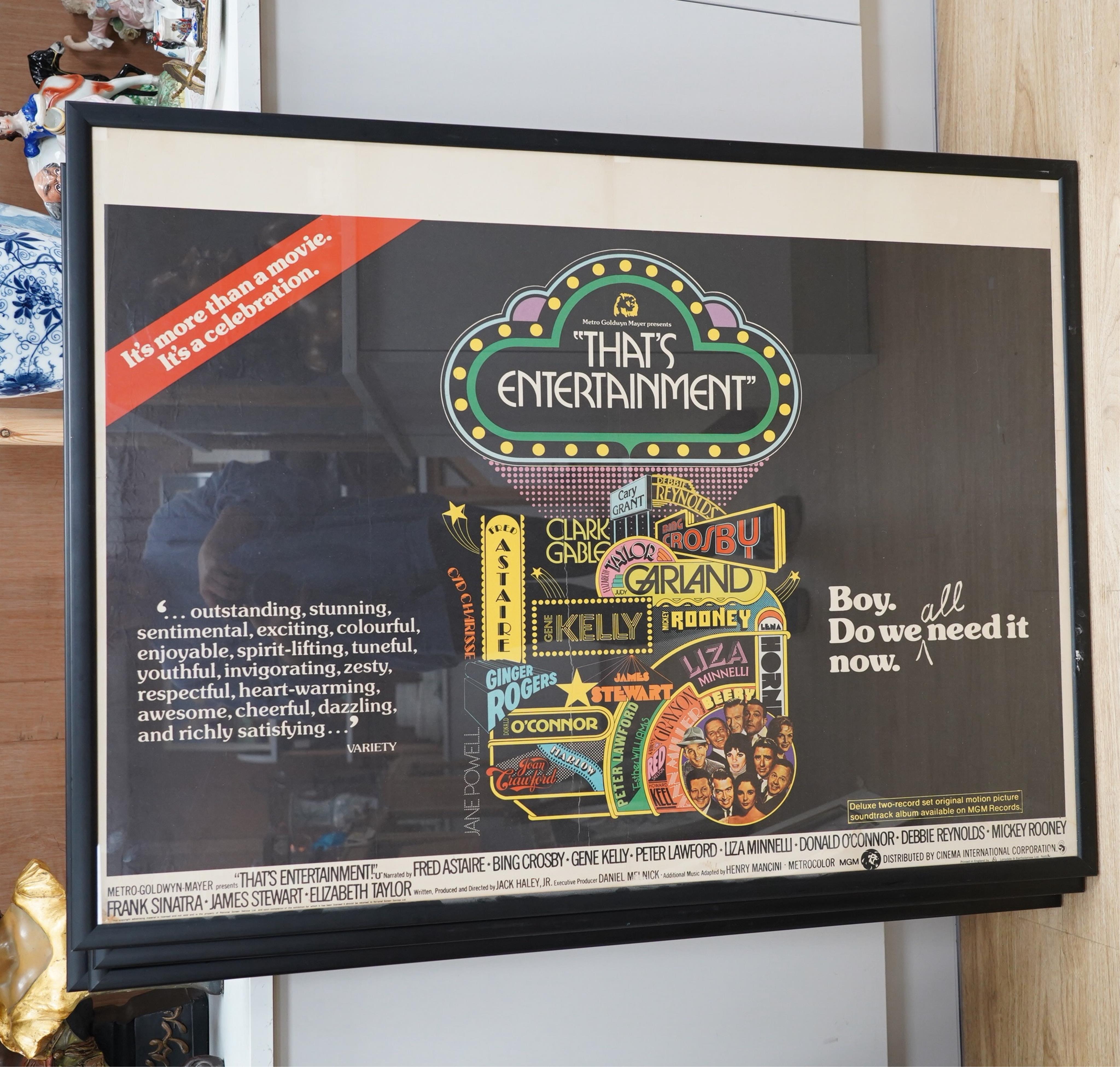 Four framed vintage film posters including ‘Oh! What a Lovely War’ printed in England by Lonsdale & Bartholomew and one reproduction, largest 75cm x 100cm. Condition - fair